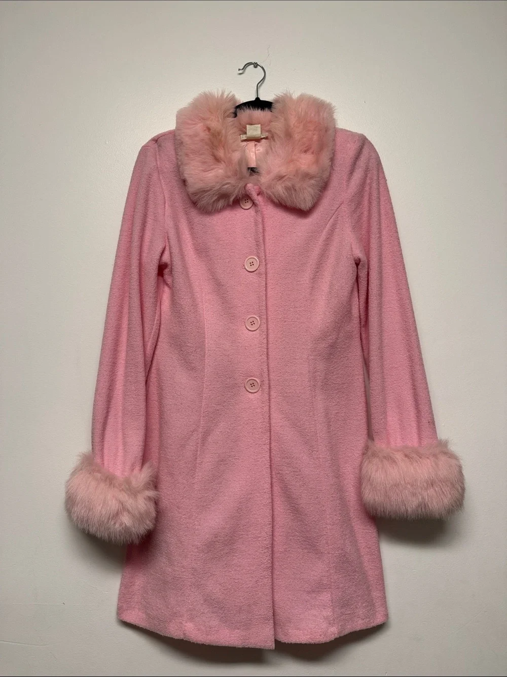 Pink Faux Fur Trim Coat - Picture 1 of 6